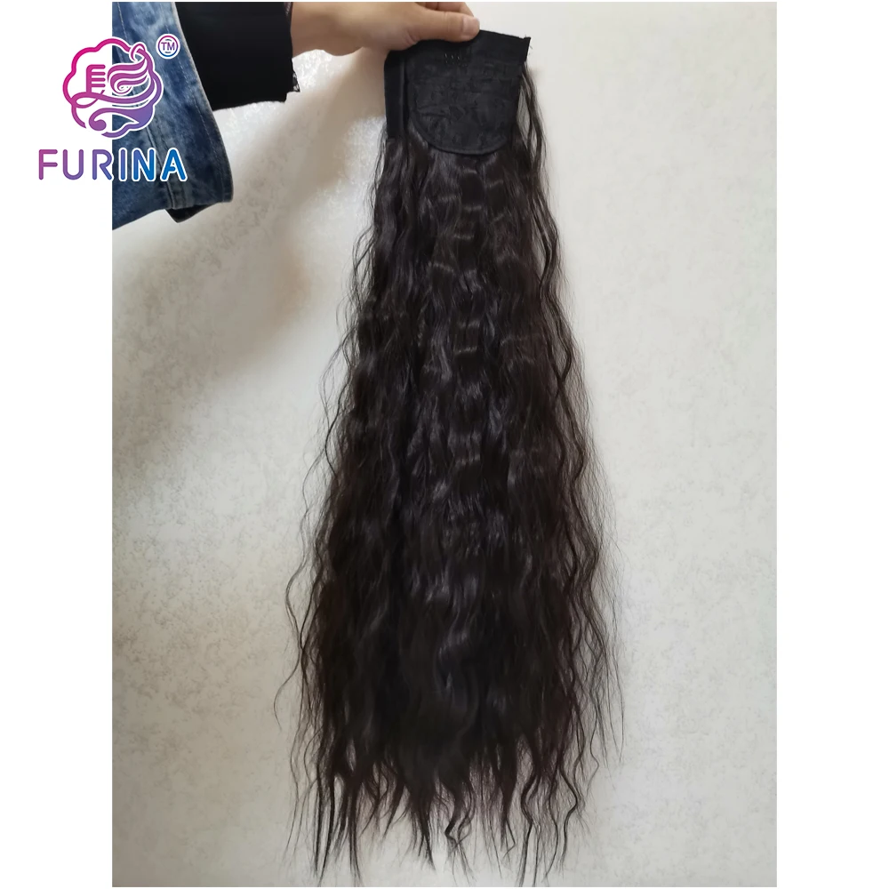 New arrival cheap clip in wrap around 28 Inches 160g Kinky curly ponytail synthetic hair extensions