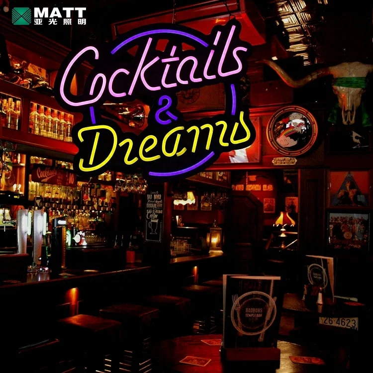 Matt drop shipping Miller Lite neon sign Cocktails & Dream matt neon sign for bar party birthday night club wall decor