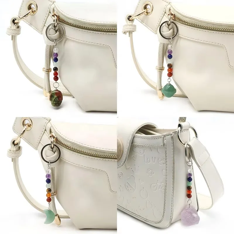 Wholesale Key Shaped Crystal Key Chain Natural 7 Chakra Bead Healing Stone Crystal Keychain