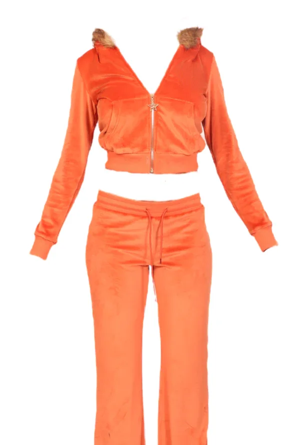 Women cropped Hoodie Jogger Sets Velvet  Zip Up Jacket Pants 2 Piece Set for Women Tracksuits