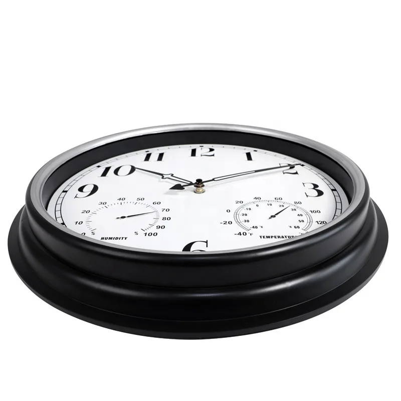 16-Inch Custom Antique Outdoor Waterproof Wall Clock ABS Plastic Wood Temperature Humidity Display Quartz Movement Silent