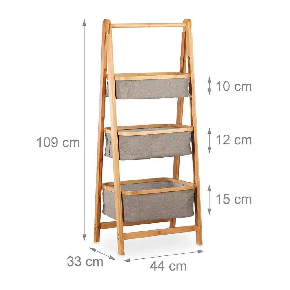 Bathroom rack/bamboo stand with 3 layers of fabric basket/towel rack