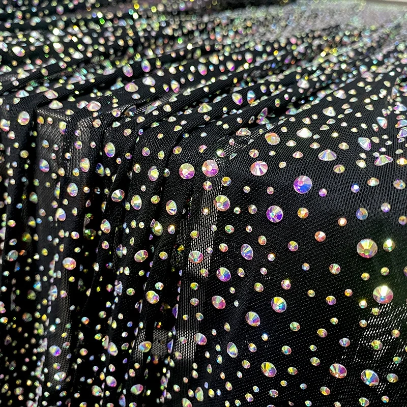 Hot Selling Stretch Crystal Tulle Dress Fabric Crystal Stone Fabric For Party Dress