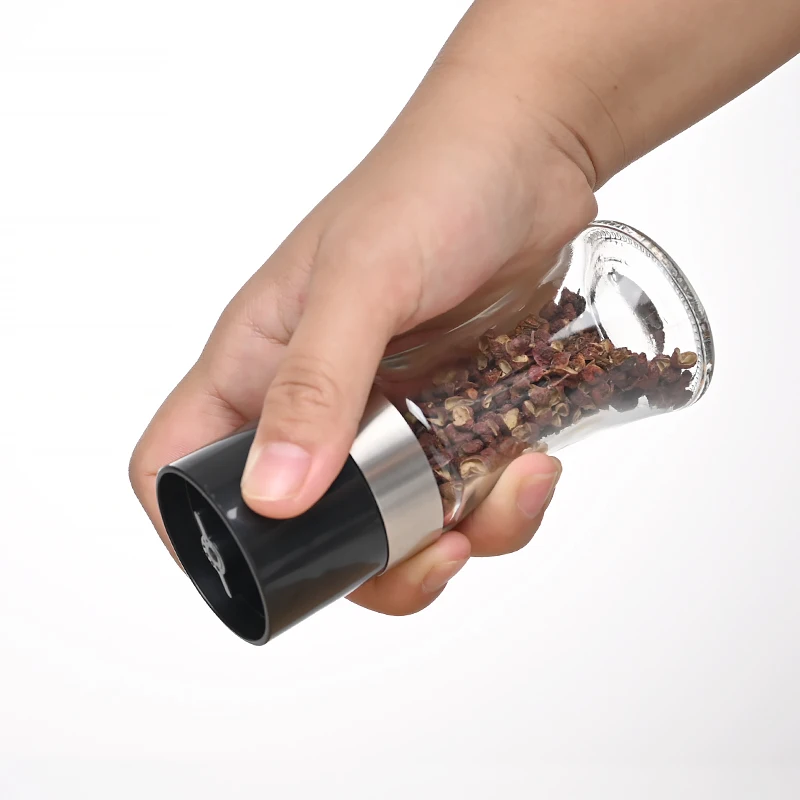 Wholesale Adjustable Ceramic Core Glass Bottle Stainless Steel Cover Salt Mill Manual Pepper Grinder for Kitchen