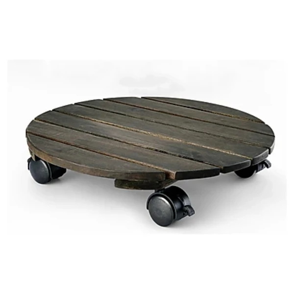 Best Quality Round Acacia Plant Caddy With Wheels D35cm Ecofriendly Convenient Plant Trolley for Garden