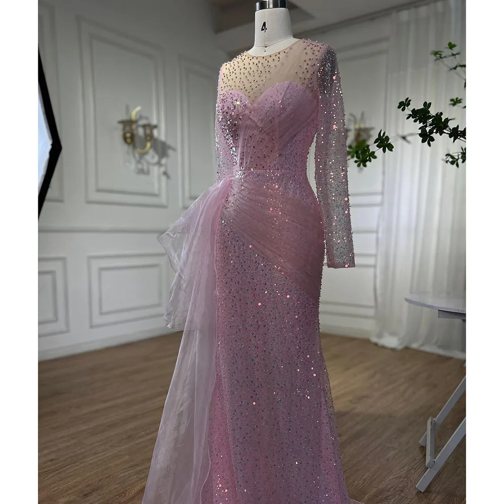 Pink Mermaid Long Sleeves Elegant Evening Party Dresses Serene Hill LA71746 Formal Event Gowns For Women