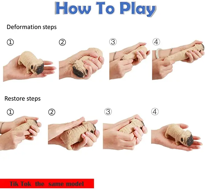 Squishy Fidget Sensory stress pug dog toys, Decompression squishies Squeeze anxiety relief chubby puppi