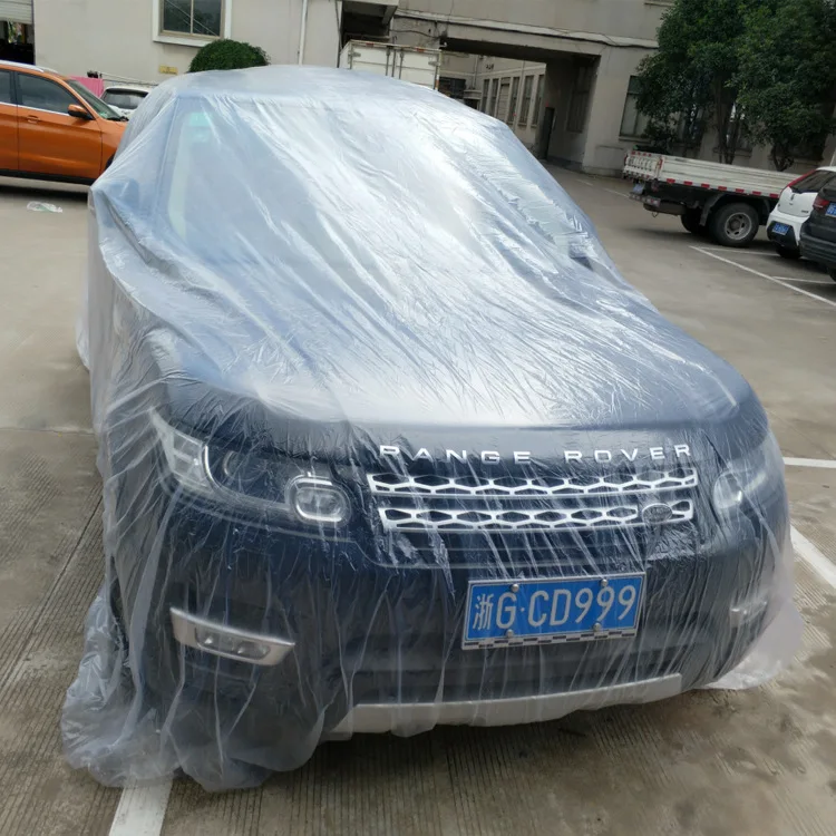 
High quality Disposable Plastic car cover PE Transparent Disposable Dustproof Water Proof protective car covers  (1600086614518)