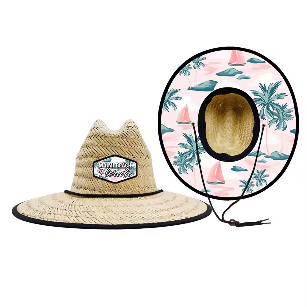 Custom printed under brim flowers big brim outdoor sun visors summer beach women sun hat straw felt wide brim