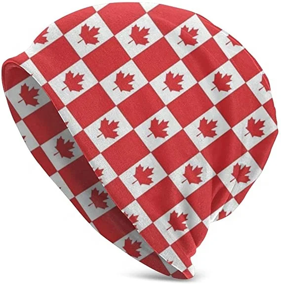 Canada Flag Unisex Stretchy Knit Beanie Hat Slouchy Skull Cap Winter Warm Hat