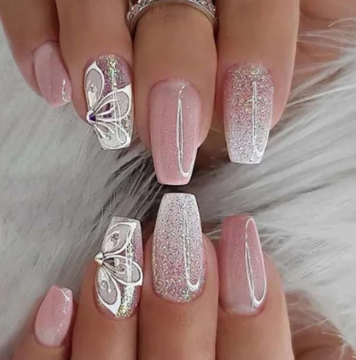 JP1813 Acrylic Press on Gel Nails Artificial False Nail Tips Hot Luxury Flame Almond Art Full Cover Nails