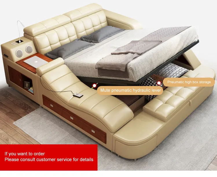 
FEIFAN Wholesale Leather and Fabric Sofa Bed with Power Line Slotting Machine Adjustable Headrest Smart Bed 