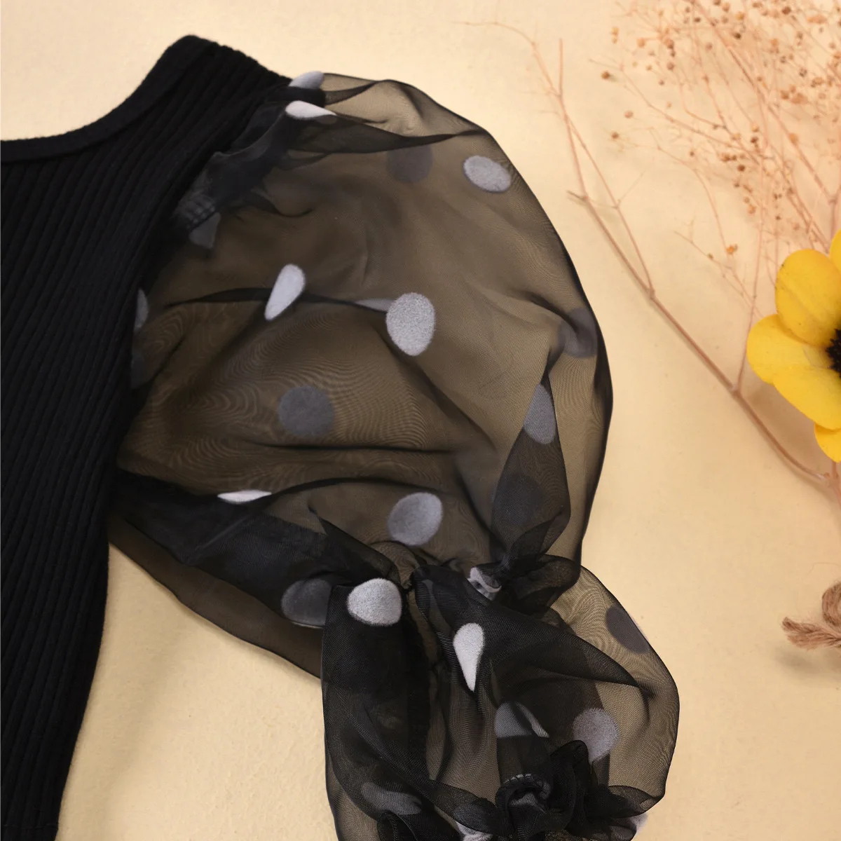 2024 summer Baby Girls Clothes Dot Printed Mesh Puff Sleeve Striped Tops Ripped Denim Shorts Kids Clothing Set