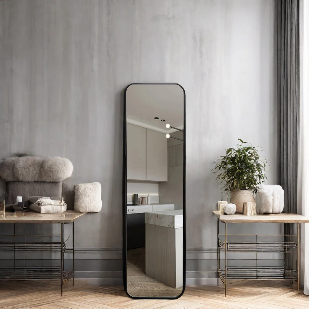 European Style Full-Length Standing Mirror Iron Frame Bathroom Home Decor Vanity Mirror Wall Floor Full Body Long Mirror miroir