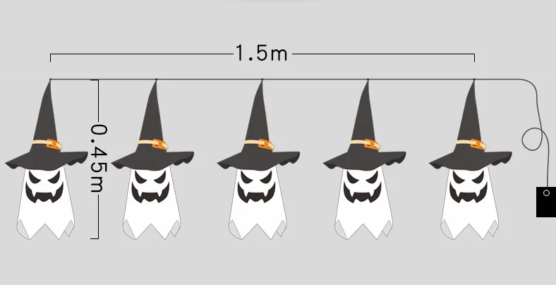 Halloween Fabric Outdoor Windsocks Hanging Ghost Lantern String Light for Garden