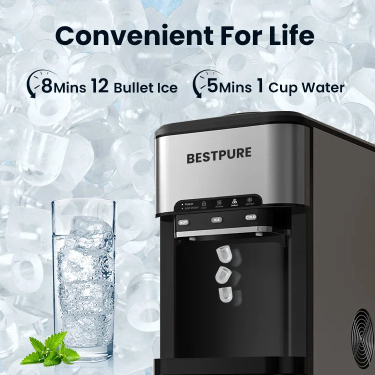Top Loading Water Bottle Ice Maker Hot and Cold Water Dispenser Desktop Water Cooler