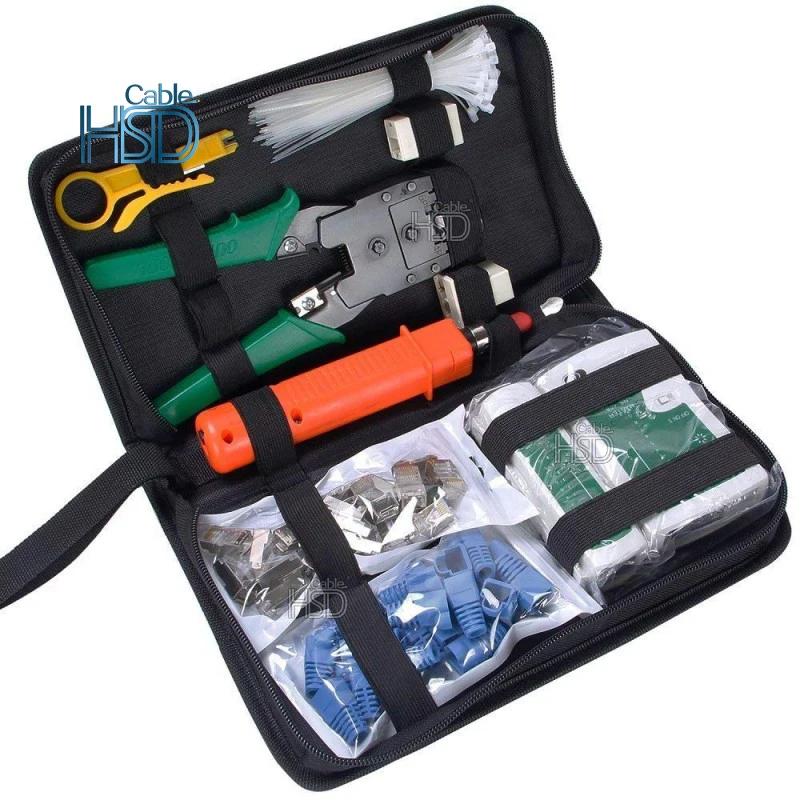 Professional Cat6 Network multi Crimper Cuts Strips RJ45 Rj12 RJ11 Crimp including network cable tester kit set Custom Package