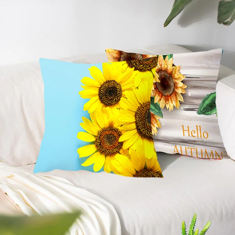 Best sell vintage style sunflower cushion cover yellow decorative cushion cover for sofa home decoration