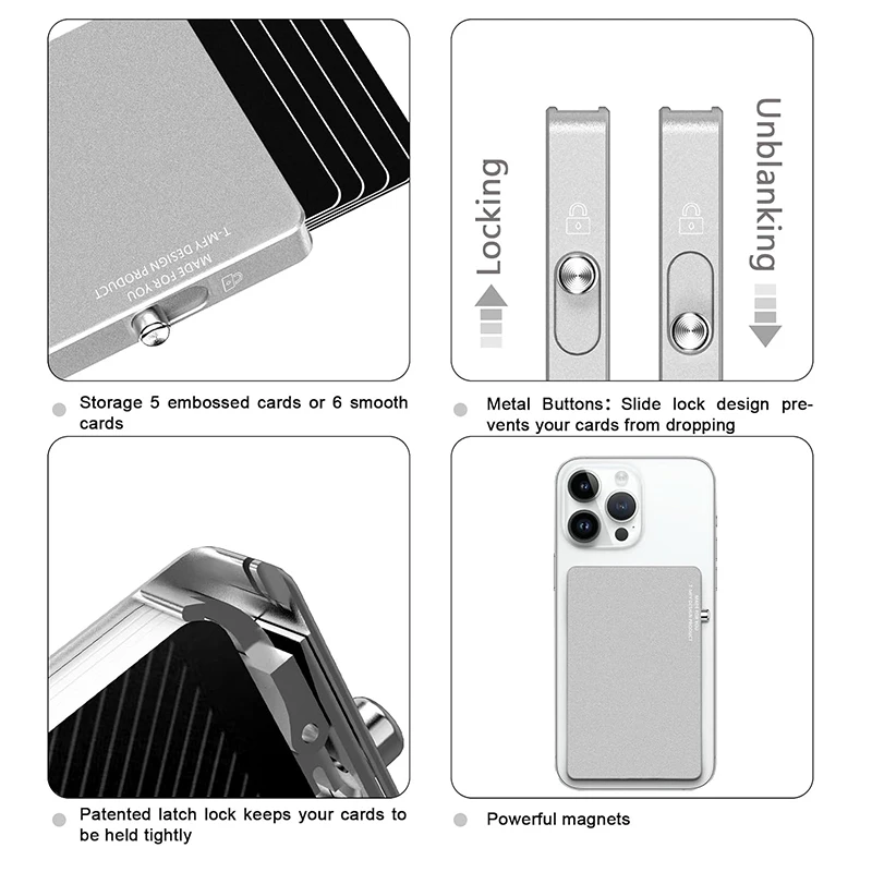 Magnetic Wallet Credit Card Holder for Men Slim Aluminum Pop Up Card Wallet Holder with One Finger Access Button