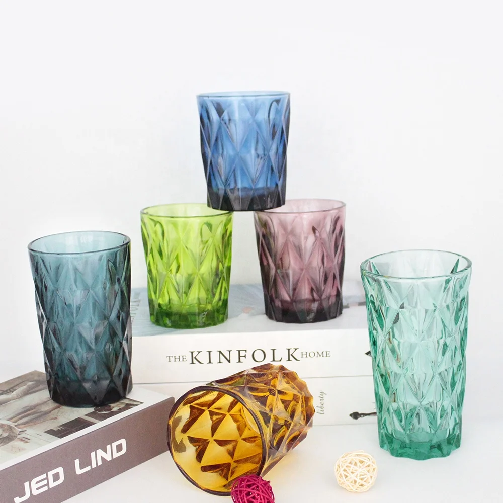LANGXU promotional Custom  7 oz 8 oz colourful Diamond geo cut unbreakable wine water shot glass cup drinkware