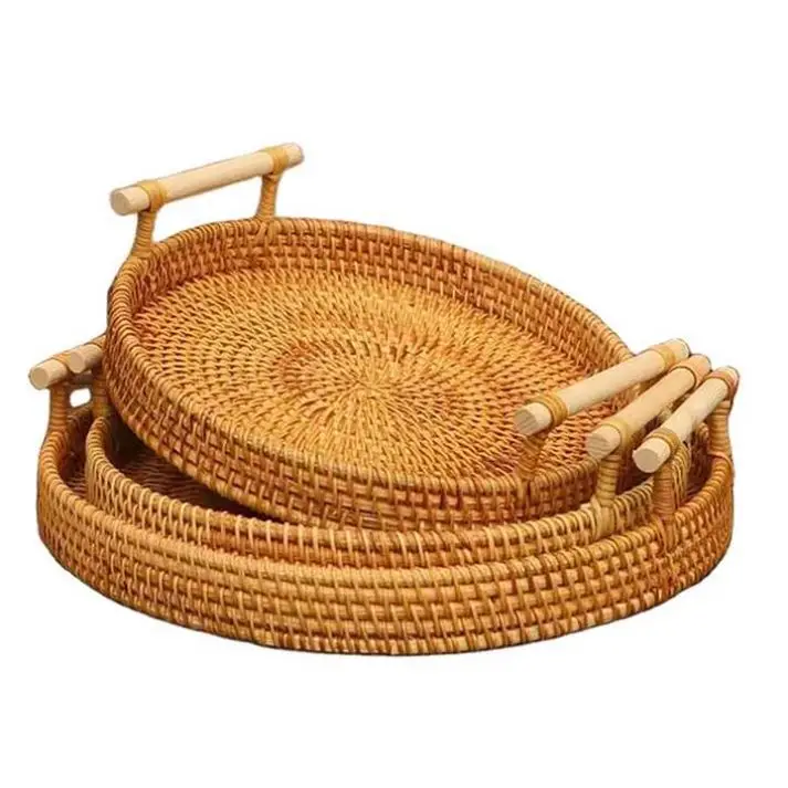 HSFT ECO Friendly Natural Rattan Serving dry fruit Tray handmade food storage rattan basket