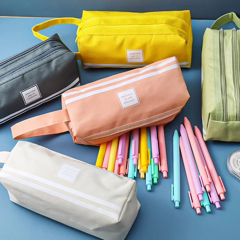 Custom Large-capacity pencil case with handle creative and multifunctional double-layer pupil pencil bag