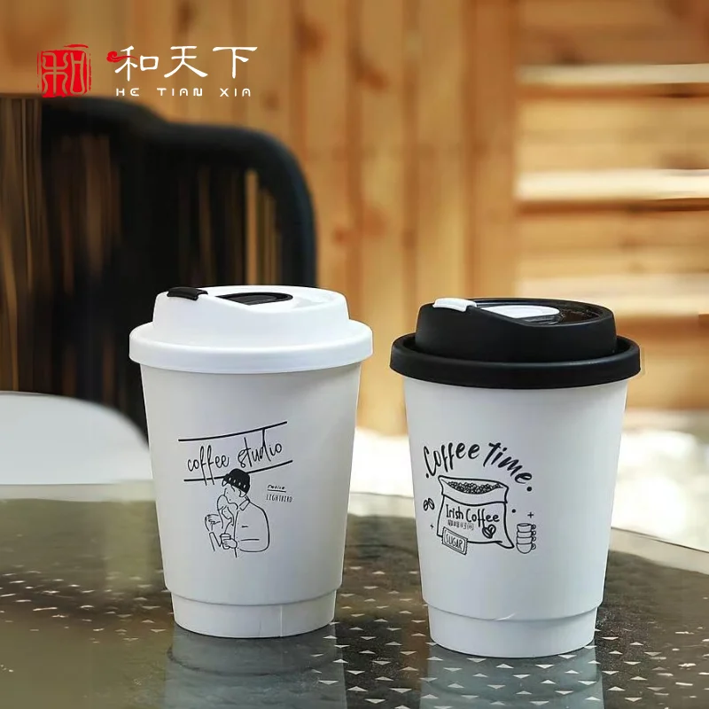 Wholesale hot drink coffee cups custom printed single wall disposable paper cup with lids