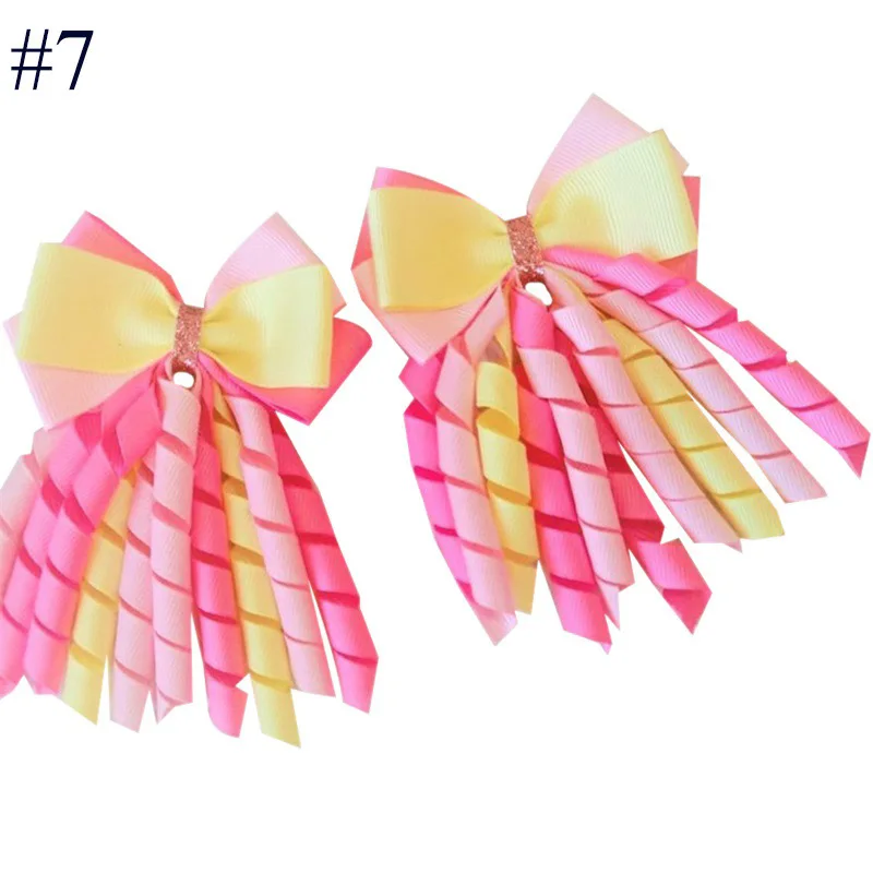 Shuoyang Curly Bow Hair Accessories Multi Colors Girls Ribbon Hair Bows With Elastic Hair Band