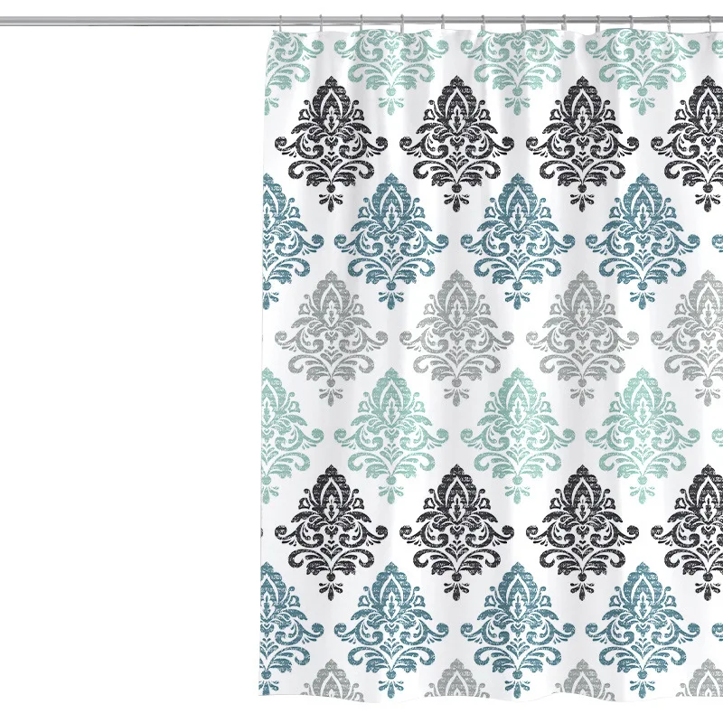 Manufacturers directly supply simple and thickened shower curtain feather printing polyester waterproof and mildew free punching