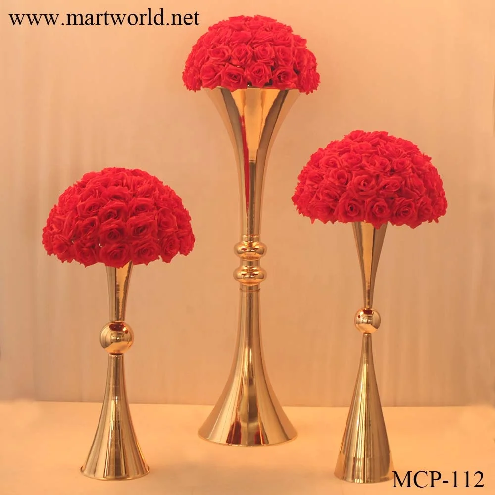 wholesale gold metal trumpet vase wedding decoration wedding table centerpiece wedding vase for tablarty decoration(MCP-112)