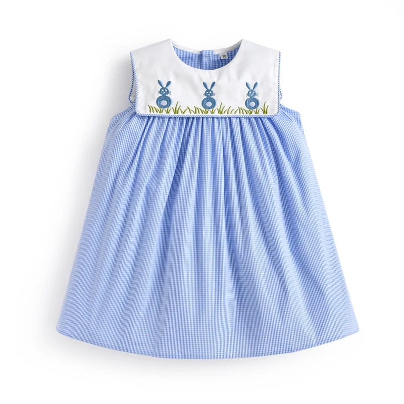 Custom Summer Baby Girl Dresses Easter Bunny Embroidery Cotton Comfortable Children Boutique Sleeveless Clothes Kids Dress