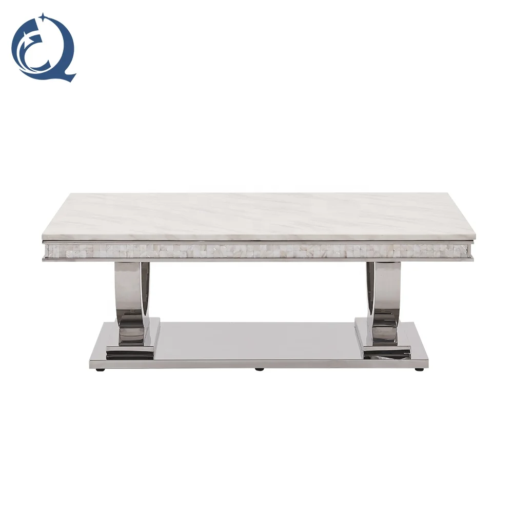 
Luxury design marble coffee table shell deco stainless steel frame marble tea coffee center table Luxury coffee tables 