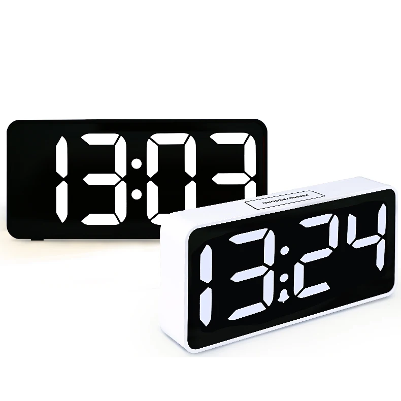 LED Mirror Screen Alarm Creative Digital Clock Voice Sensor Snooze Time Date Temperature Display Rectangle/Round Style