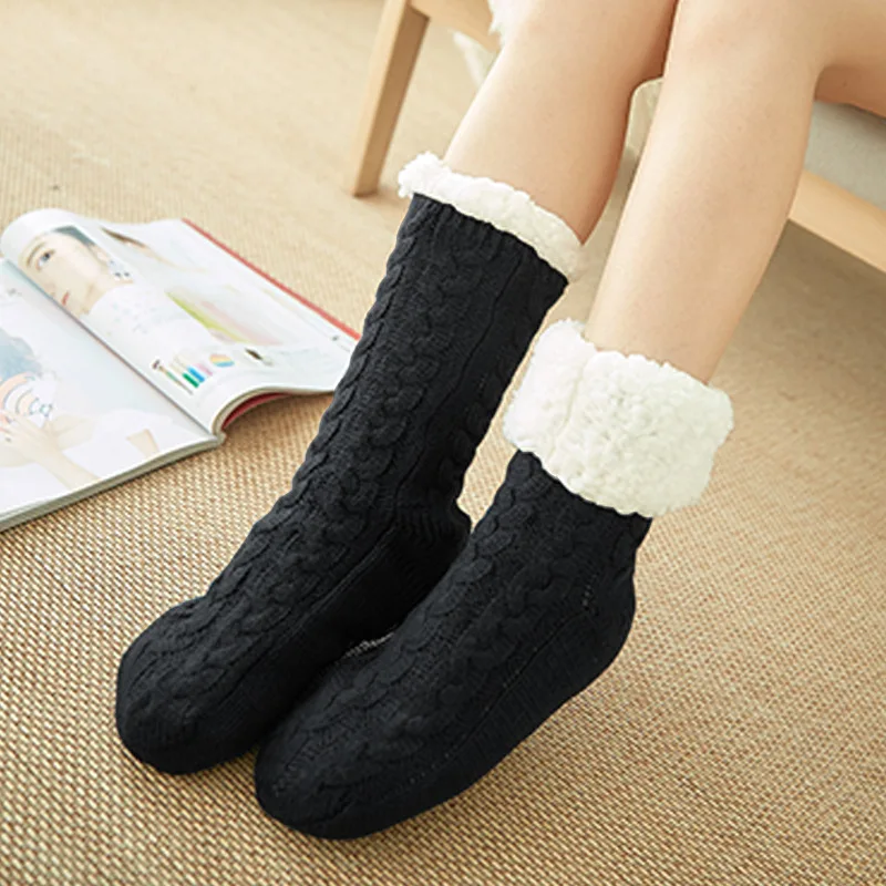JHR216 Christmas new year warm fuzzy cozy cotton socks soft sock fleece lining knit non slip thick winter