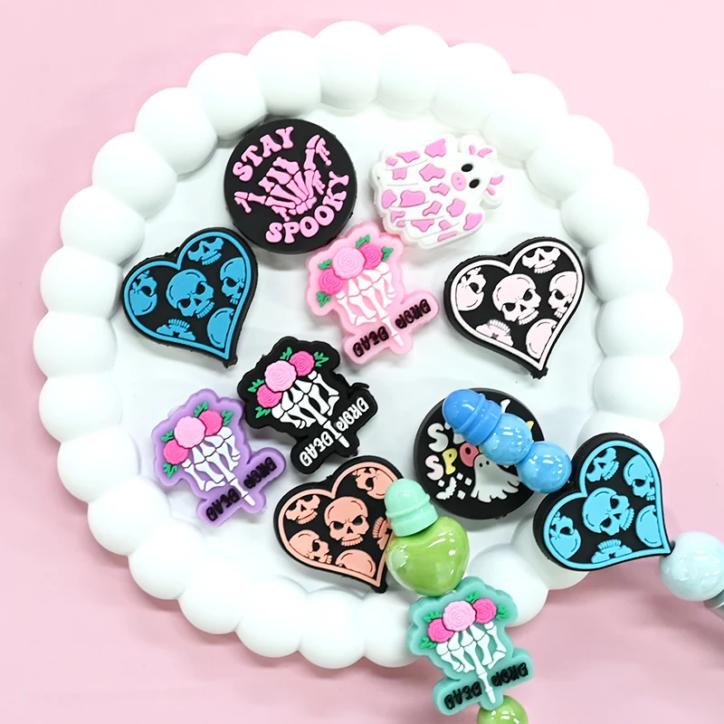 High Quality Wholesales Fashion Colorful Halloween Ghost Pvc Focal Beads For Pen Jewelry Diy Making