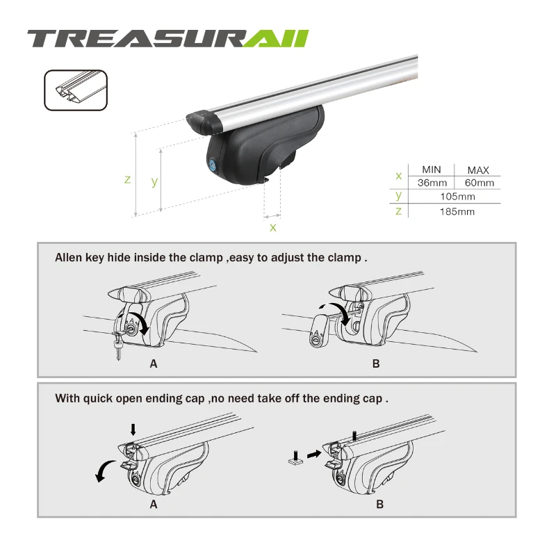 aluminum aerodymatic roof bar for flush rail cross bar