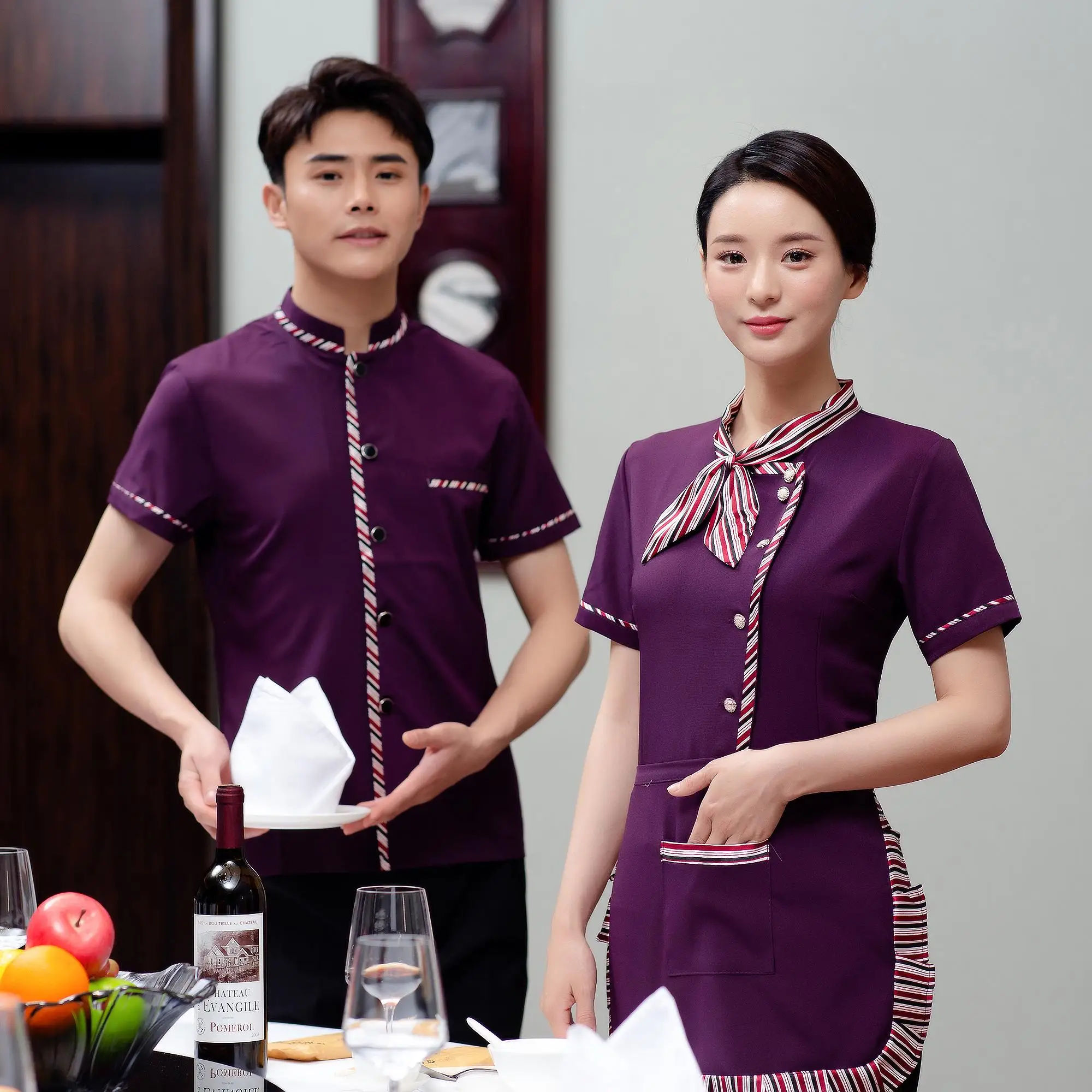 classic bar waiter and waitress work clothes oem restaurant uniform designs formal restaurant asian cotton waiter uniform