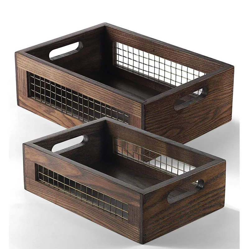 Wooden countertop storage organizing rack crates for fruits and vegetables