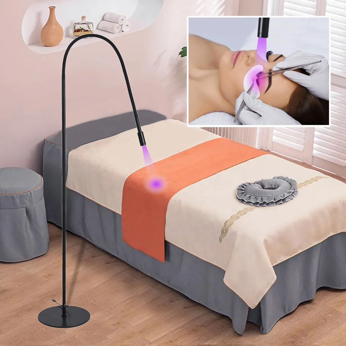 Wholesale Professional UV Eyelash Lamp Floor Standing uv Light Adjustable Gooseneck Dimmable LED Lash Light