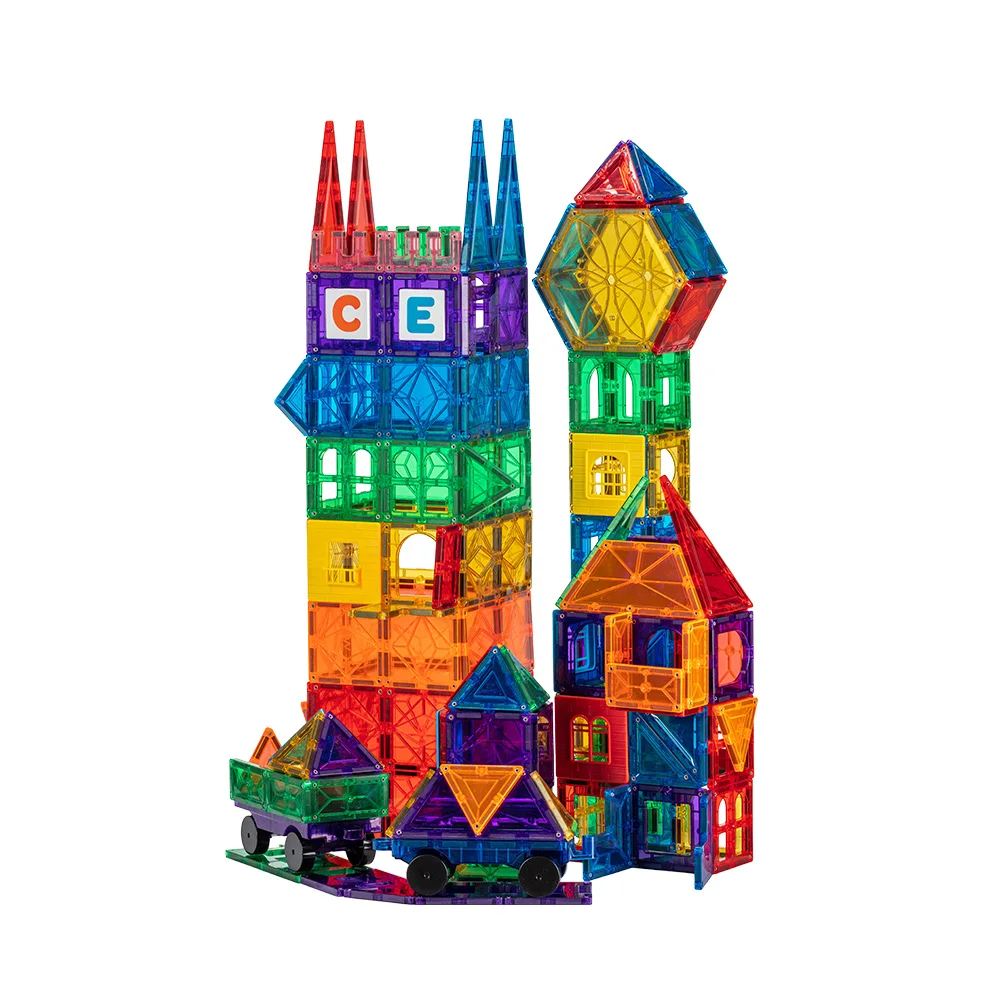 latest design of educational puzzle class DIY 3D 100 pieces of kids magnetic building blocks magnetic tiles marble run