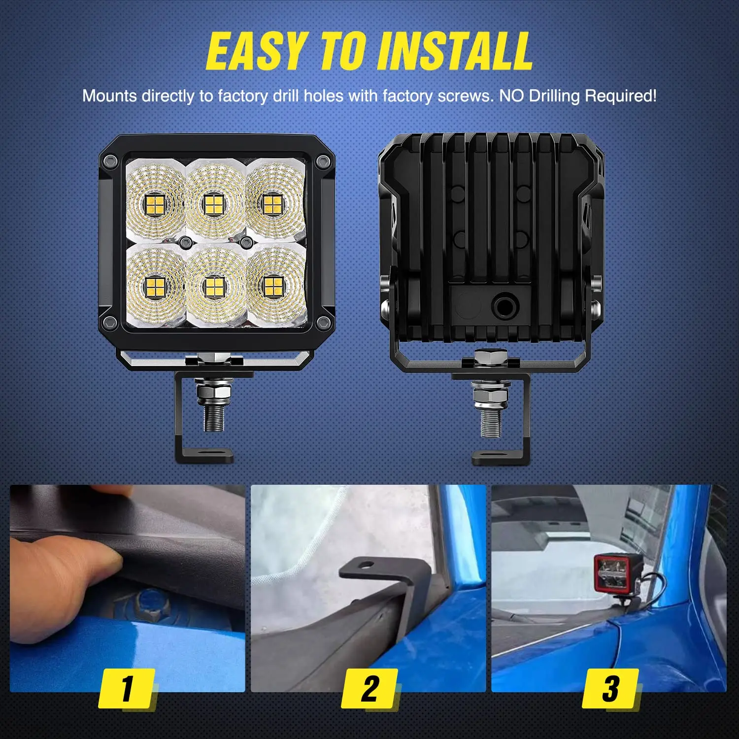 Front A-pillar Left Right Side Hood Hinges LED Work/Cube Light Mount Brackets For F150 Raptor 2017-2023  F-150 2015-2023