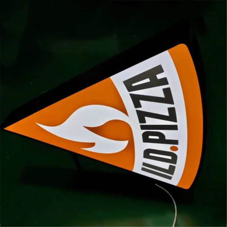 Уличный магазин вывеска треугольник пиццы магазин передний свет коробка знак из нержавеющей стали рекламный щит