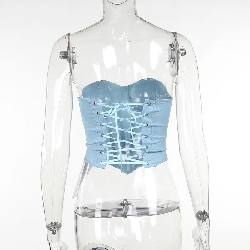 OJW9337C Elegant Sleeveless Corset Tops Sexy Strapless Outfits for Women Backless Lace Up Bandage Rave Festival Top Club