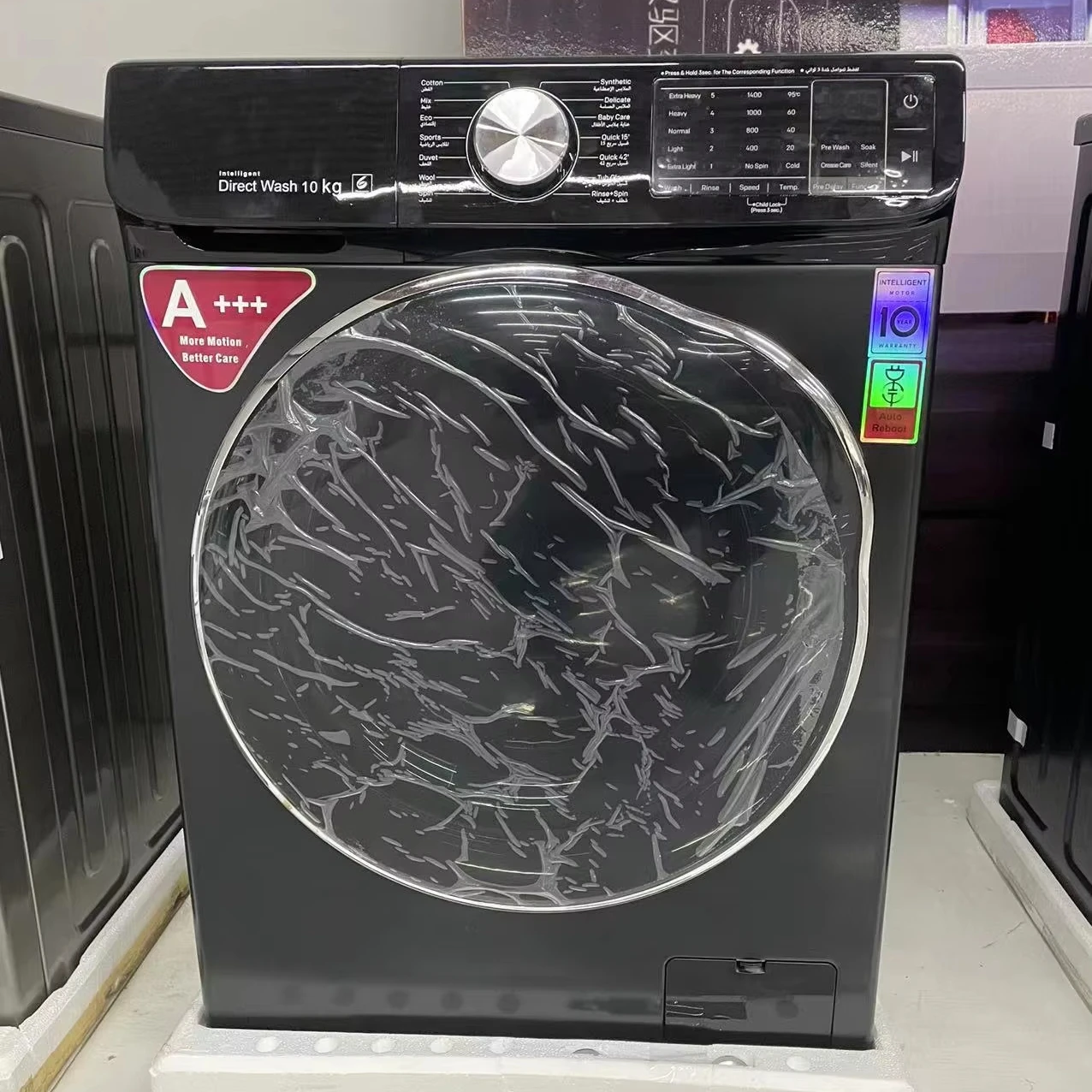 10kg front load washing machine black color with inverter BLDC motor fully automatic home appliances chrome knob