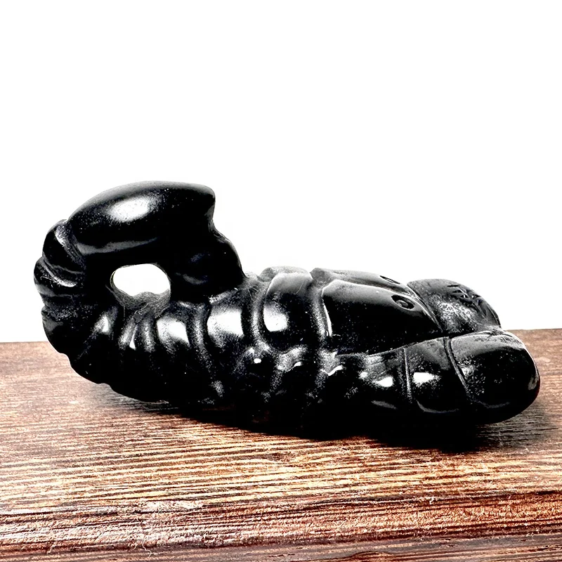 Wholesale crystal carving natural black obsidian quartz crystal scorpions statue for gift decoration