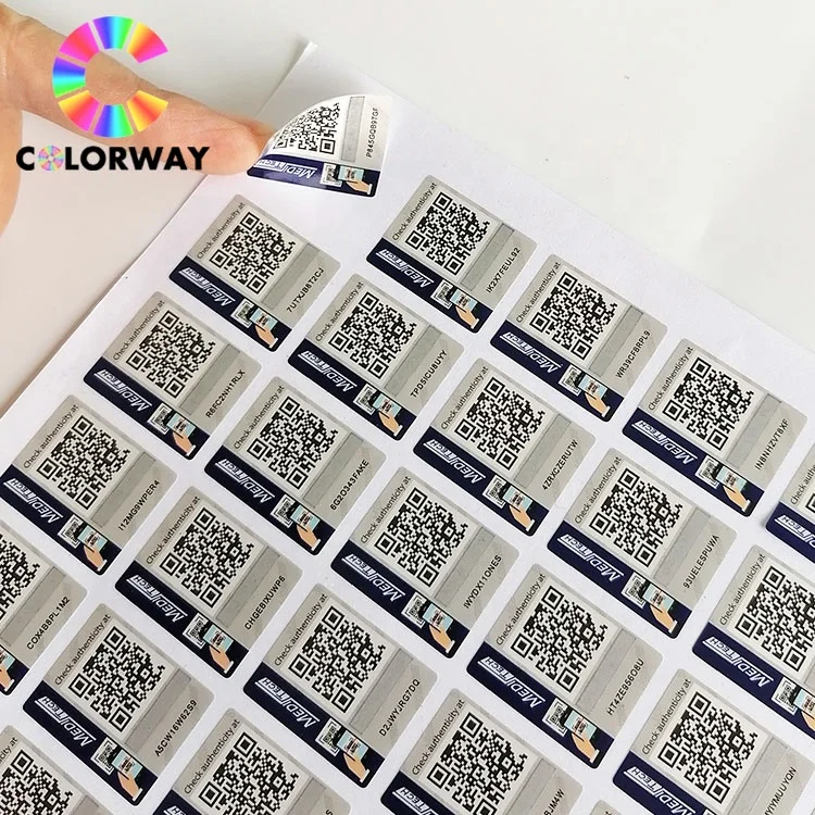Cheap custom design hologram sticker manufacturer silver gold roll holographic paper sticker with peel off serial number QR code