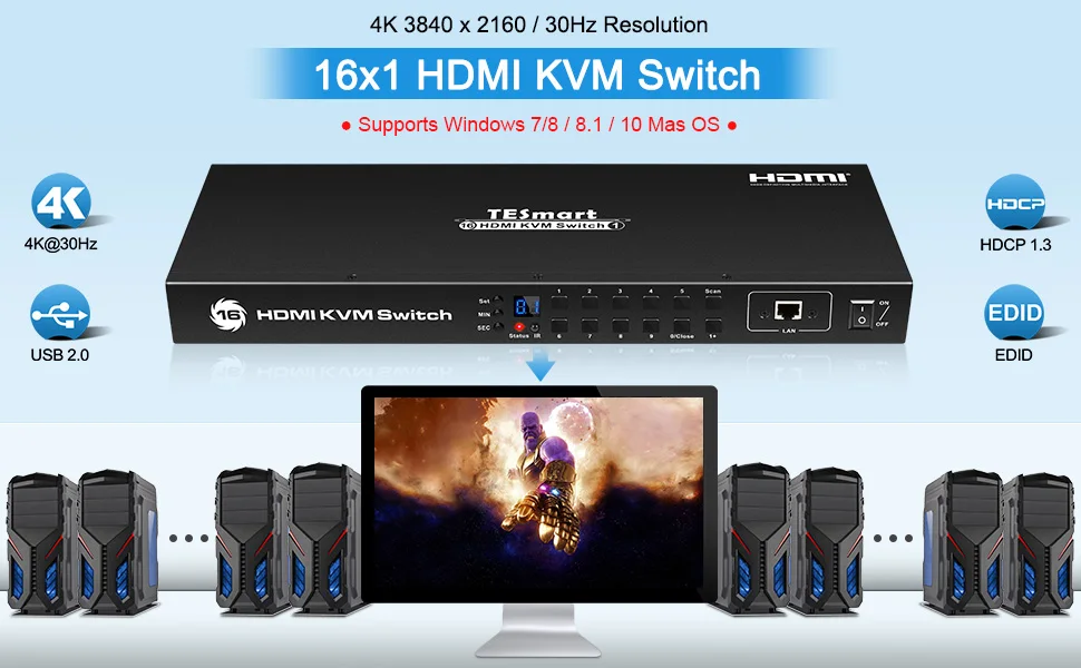 4K 16X1 Switcher switches HDMI kvm video LCD LED TV monitor signal select