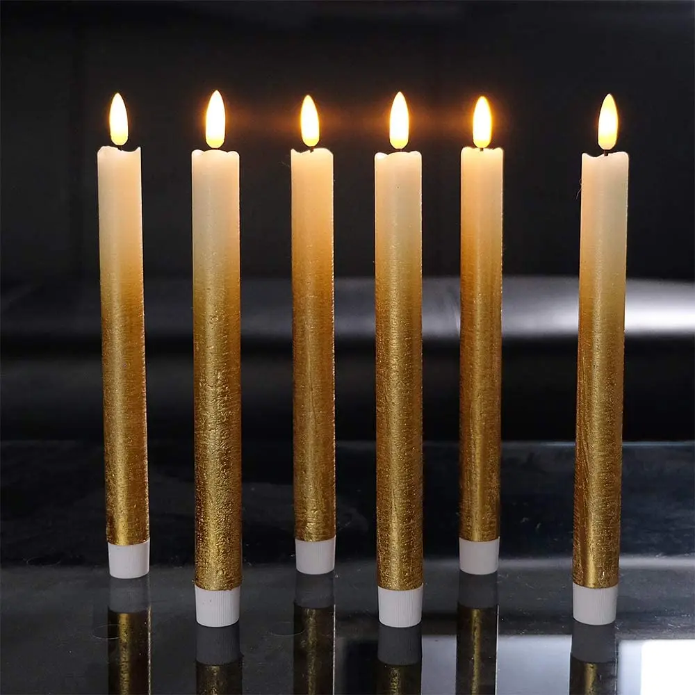 6PCS Paraffin Wax 3D Flickering Flameless Taper Candles with Remote and Timer Function,For Wedding Holiday Decoration