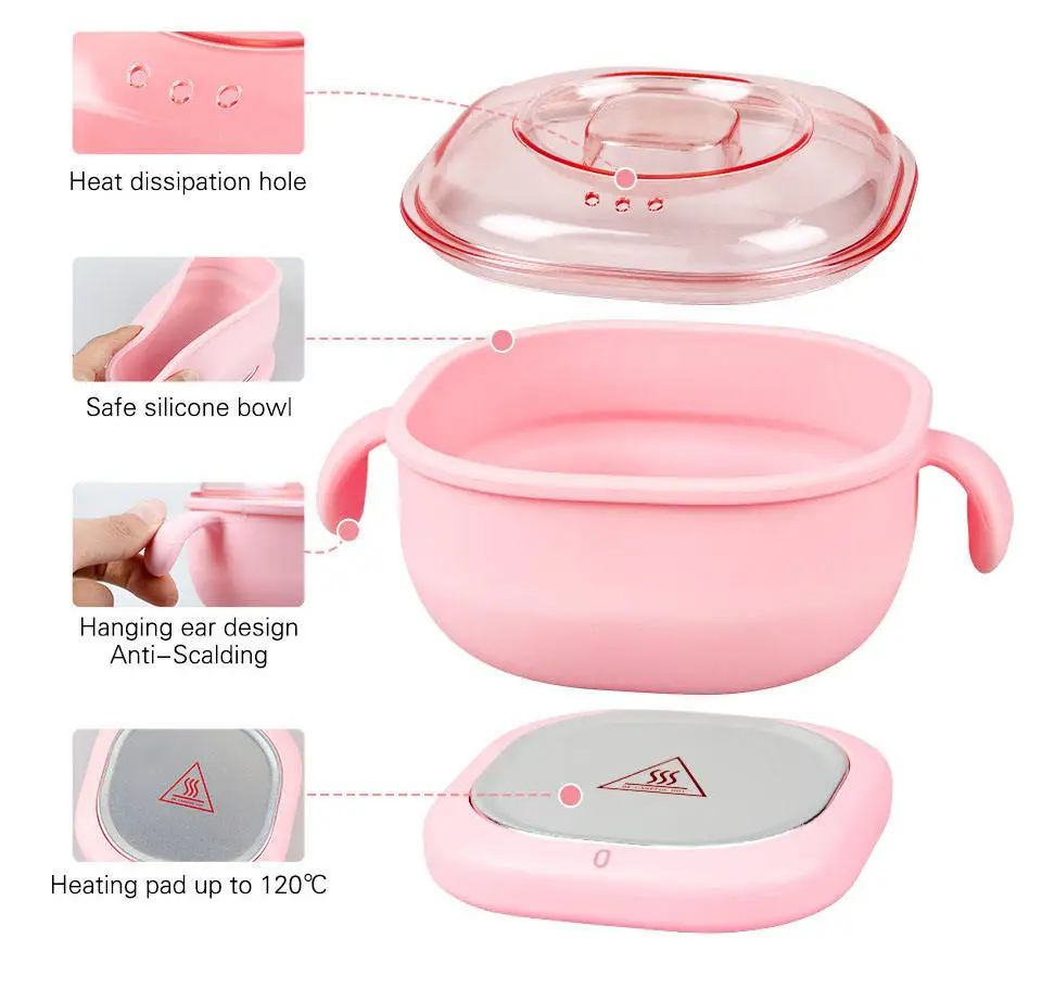 Pink Foldable Silicone Wax Bowl Mini Wax Heater Heating Hair Removal Wax Melting Pot Warmer