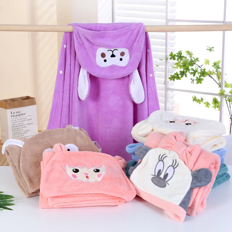 Baby bath towel Flannel fleece cartoon animal head baby hooded poncho towel
